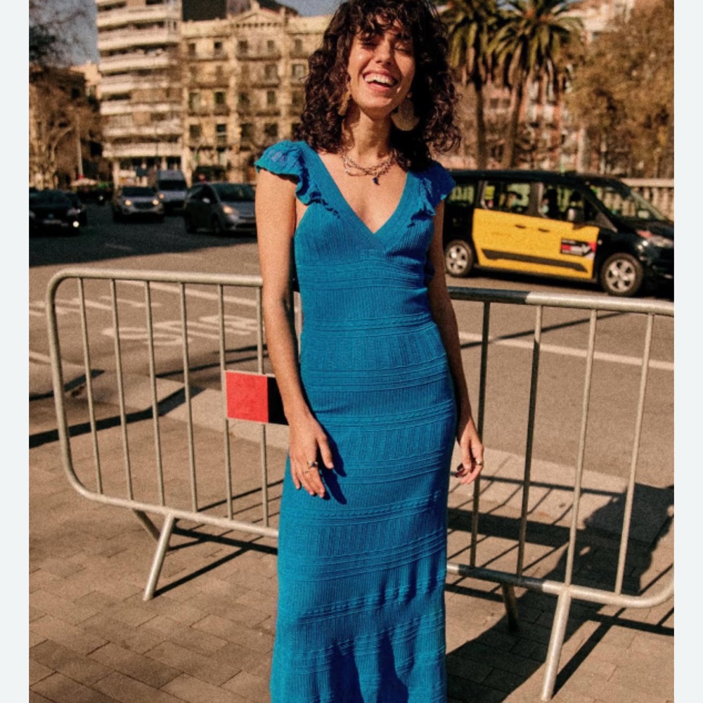 Sezane Blue Ruffled Dress